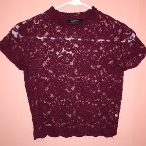 Burgundy lace crop top